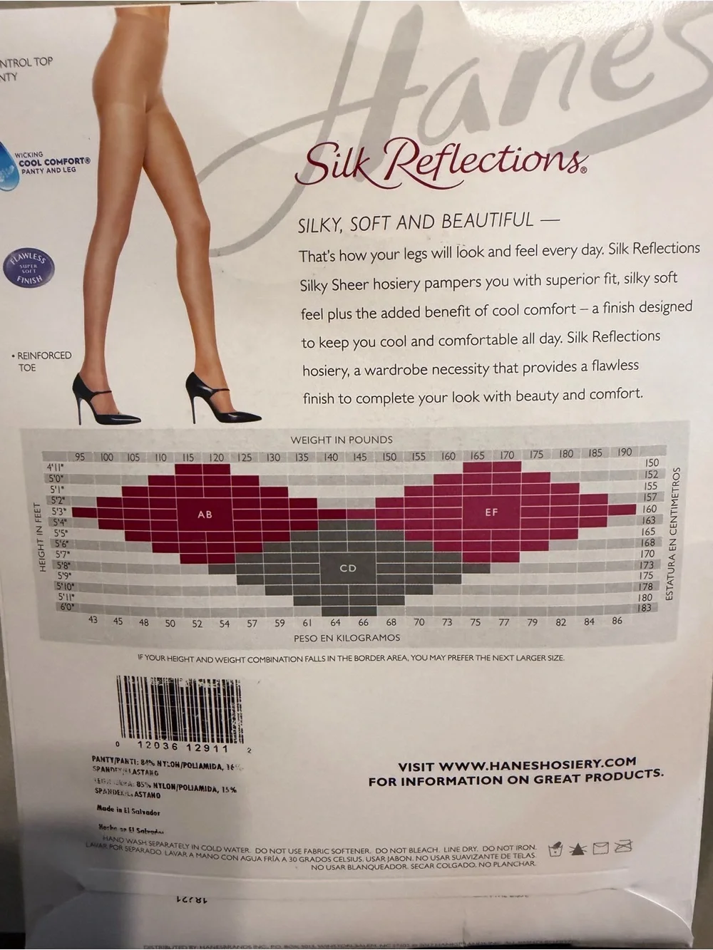 Hanes Silk Reflections Silky Sheer Pantyhose Black Control Top CD NIP